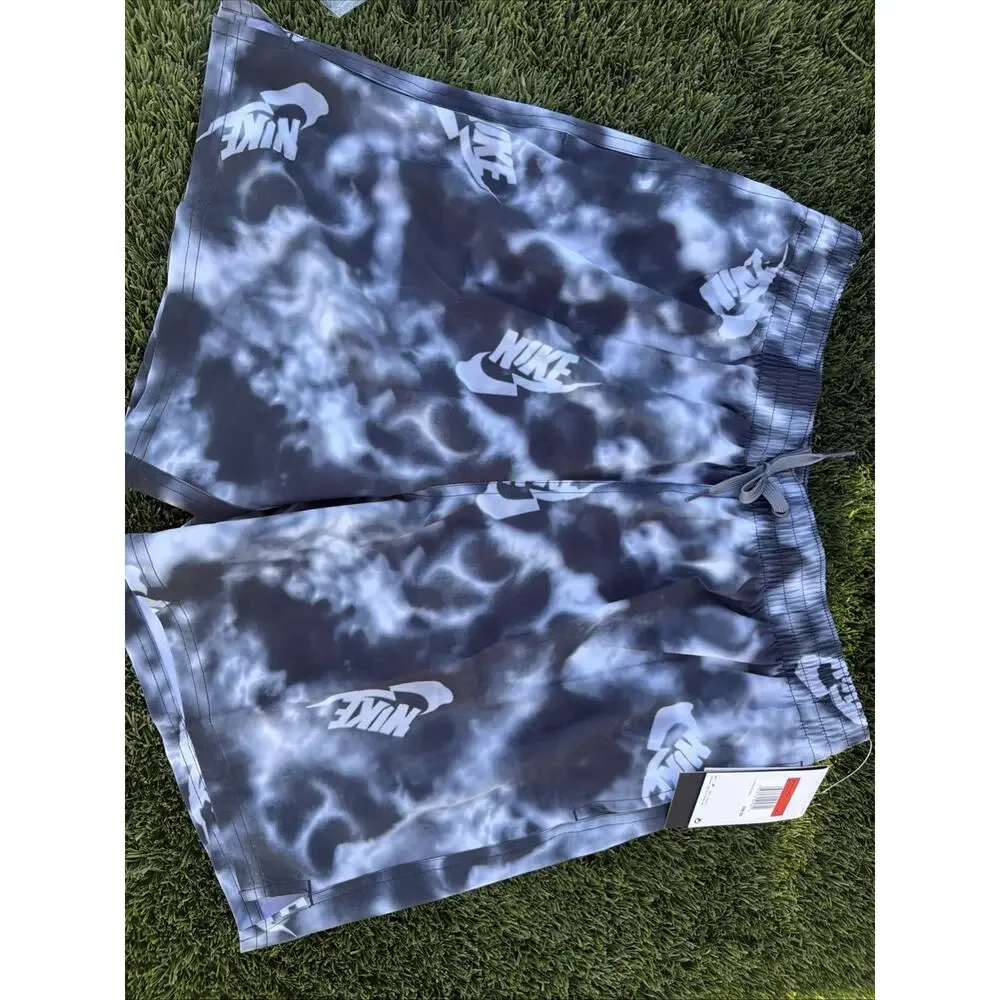 Nike Tie-Dye Mens Swim Shorts Trunks 7” Size Large New Black Grey White NEW!